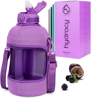 Hydracy Water Bottle with Time Marker -Large BPA Free Water Bottle & No Sweat Sleeve -Leak Proof Gym Bottle with Times to Drink - Ideal for Fitness Sports & Outdoors