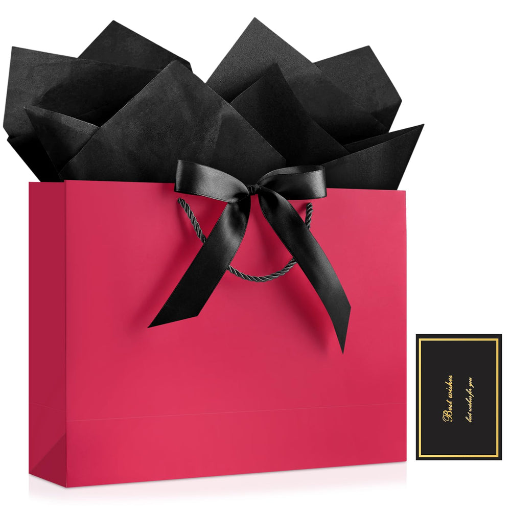 JMANNI Gift Bags with Handles, 13” Medium Gift Bag for Presents, 1 Pcs Bags with 2 Tissue Paper and 1 Cards for Graduation Baby Shower Wedding Fathers Day Mother's Day Birthday Party（champagne gold）