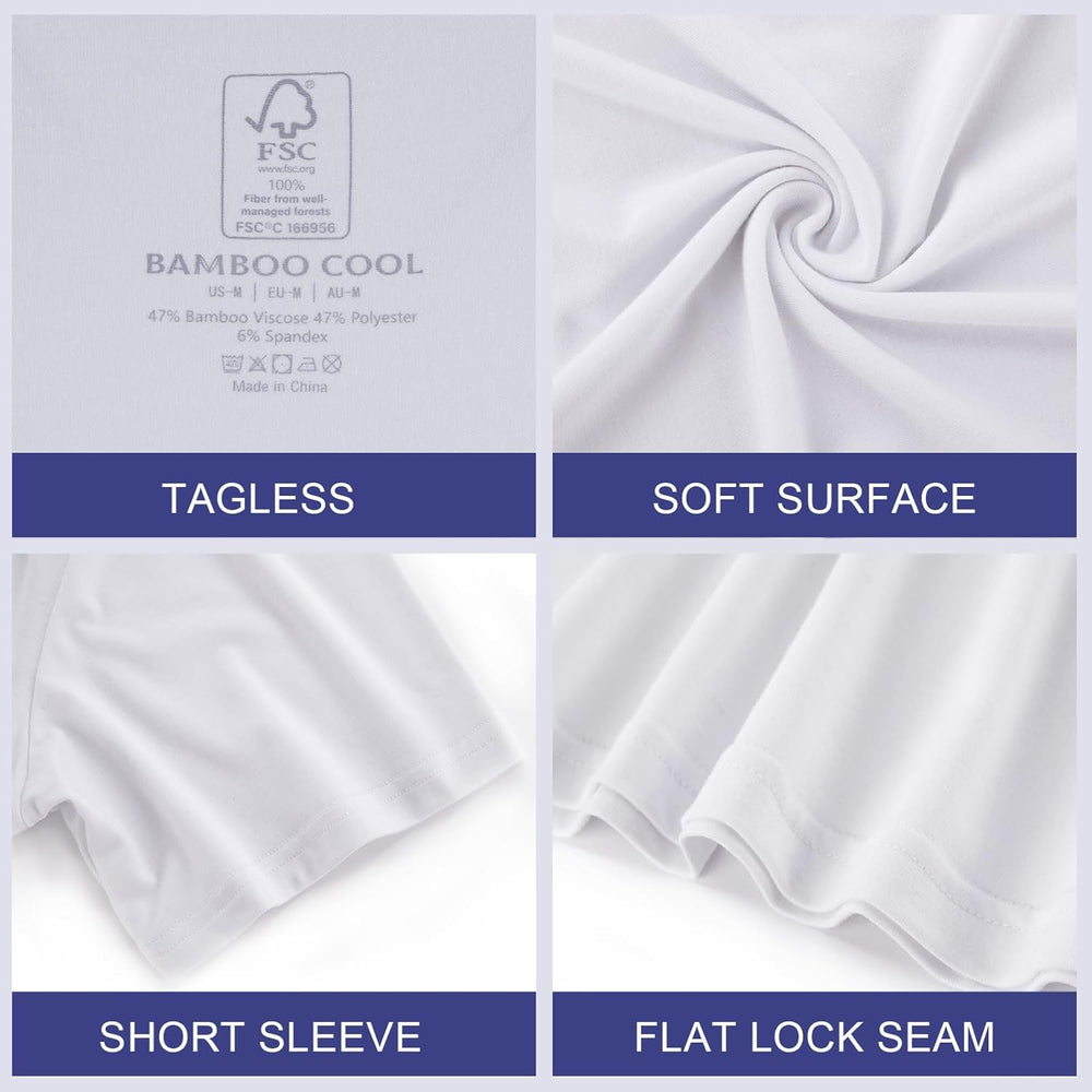 BAMBOO COOL Mens Undershirts Pack, Soft T Shirts for Men, Moisture Wicking Tees, Stretchy Breathable Crew Neck Inner Shirt