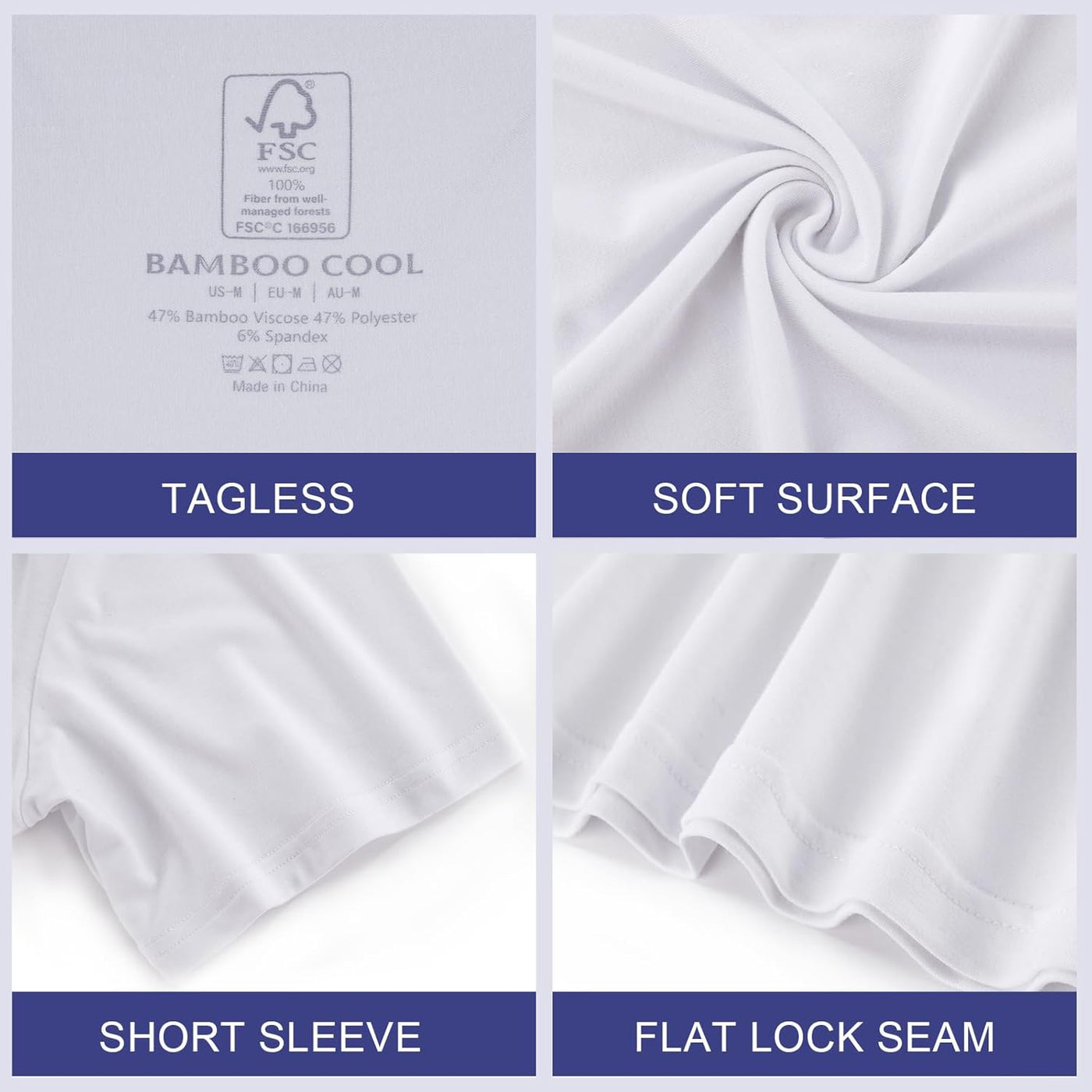 BAMBOO COOL Mens Undershirts Pack, Soft T Shirts for Men, Moisture Wicking Tees, Stretchy Breathable Crew Neck Inner Shirt