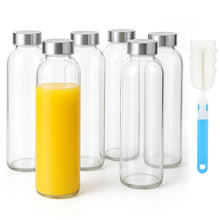 Sursip 18oz Glass Water Bottle Set of 6, Clear glass juice bottle for juicing，Reusable Drinking Bottles with Stainless Steel Lid，Beverage Storage Containers for Refrigerator-BPA Free，Leak Proof