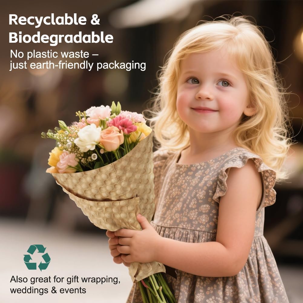 Paper Bubble Wrap Sheets for Packing 15" x 12” x 50 FT Bubble Wrap for Moving,Packing,Shipping, Recyclable Packing Paper for Glass,Dishes, Biodegradable Cushioning Wrap with 24 Fragile Stickers