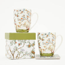 ALYC Fine China Coffee Mug Set – Bird and Branch Flower Teacup Design – 2Pack Porcelain Tea Cups with Gift Box (Bullet 12OZ)