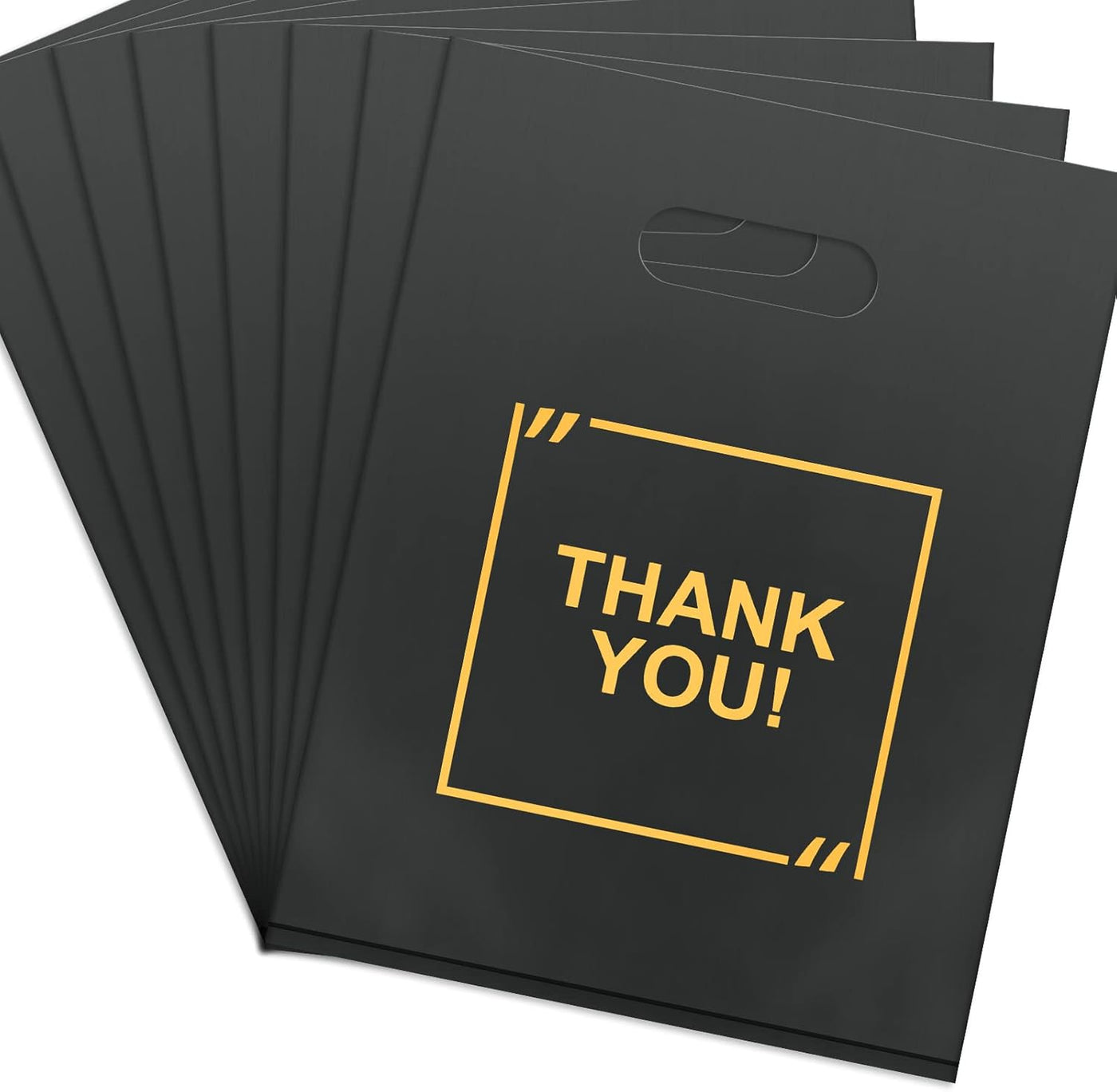 50 Pack Die Cut Plastic Shopping Bags with Thank You Logo 9x12 Merchandise Bags Extra Thick Glossy and Shopping Bags for Retail,Boutique Bags with Handles for Merchandise, Gifts, Trade Shows