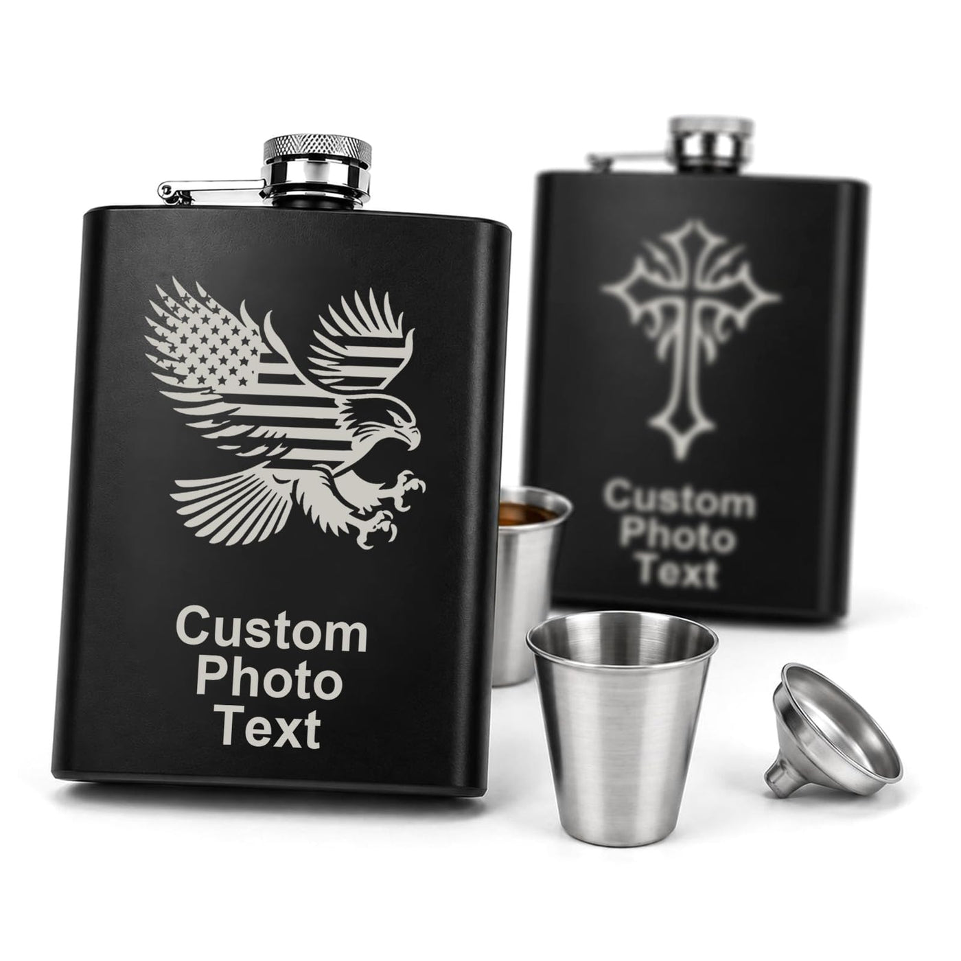 Personalized Photo Flask Custom Engraved Stainless Steel Liquor Flask 8oz Unique Gift Men Husband Dad Groomsmen Wedding Birthday Anniversary Fathers Day (Custom Design)