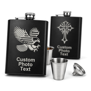 Personalized Photo Flask Custom Engraved Stainless Steel Liquor Flask 8oz Unique Gift Men Husband Dad Groomsmen Wedding Birthday Anniversary Fathers Day (Custom Design)