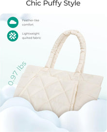 BAGSMART Tote Bag for Women, Puffer Tote Bag with Zipper, Large Quilted Shoulder Bag with Compartments for Travel, Work, Gym