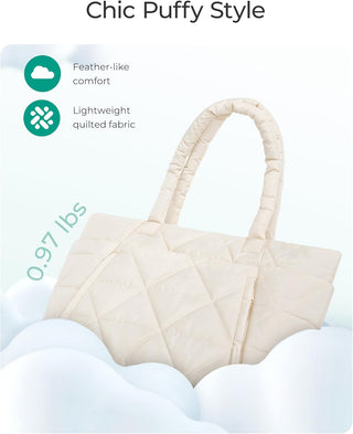 BAGSMART Tote Bag for Women, Puffer Tote Bag with Zipper, Large Quilted Shoulder Bag with Compartments for Travel, Work, Gym