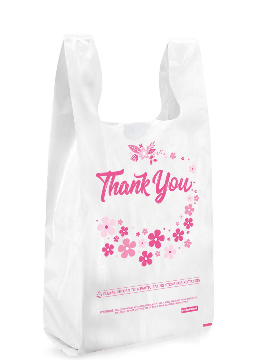 Lina Plastics- 100 Pack Thank You T-Shirt Bags, Plastic-Bulk Shopping Bags, Restaurant Bag -Plastic Bags in Bulk (12" x 7" x 23")
