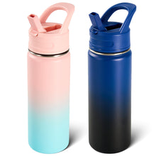 Fijinhom 18oz Insulated Stainless Steel Water Bottle with Straws, Double Wall Vacuum Insulated Bottles, Metal Thermo for Travel, Sports, Leak-Proof, BPA Free, Women & Men, Black