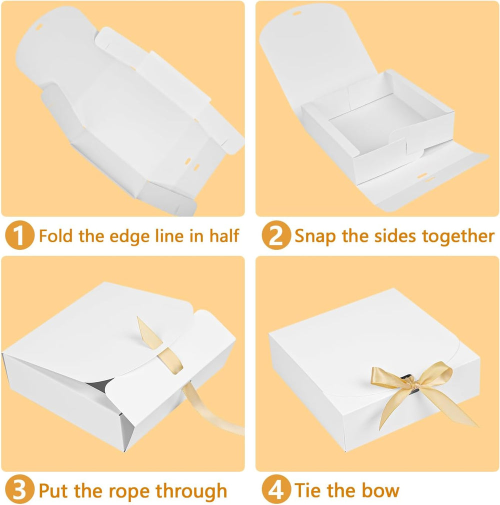 10pack Gift Boxes with Lids, 6.5''x6.5''x2'' White Gift Boxes For Presents, Paper Boxes Gift Boxes with Ribbon for Birthday Wedding Party Chocolate Candy