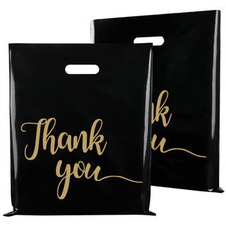 100 Pack Pink Thank You Shopping Bags for Small Business - 12"x15" Extra Thick 2.36 Mil Plastic Retail Thank You Bags with Handles for Stores, Boutique, Clothes, Business Gift