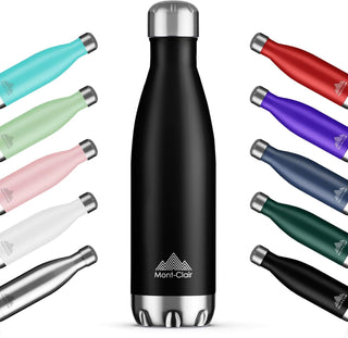 Mont-Clair H2O Stainless Steel Water Bottle, Vacuum insulated - BPA Free, 12h Hot & 24h Cold Drinks, Metal Water Bottle 17oz Leakproof, Ideal for Adult, Kids, Running - Black