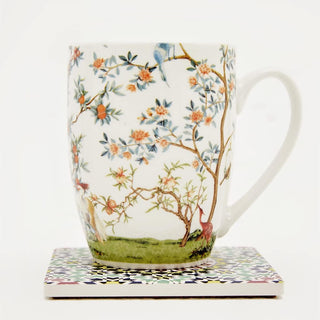 ALYC Fine China Coffee Mug Set – Bird and Branch Flower Teacup Design – 2Pack Porcelain Tea Cups with Gift Box (Bullet 12OZ)