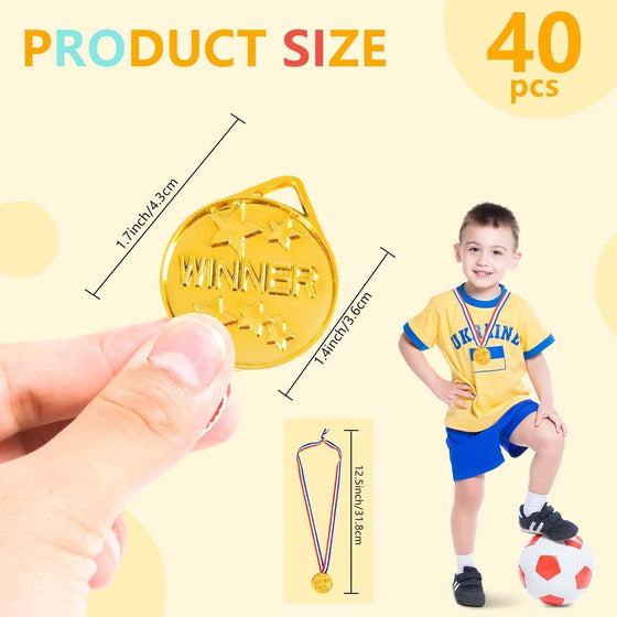 KISEER 40 Pieces Plastic Gold Winner Award Medals Bulk for Sports, Games Competitions, Party Favors and Decorations - hover image