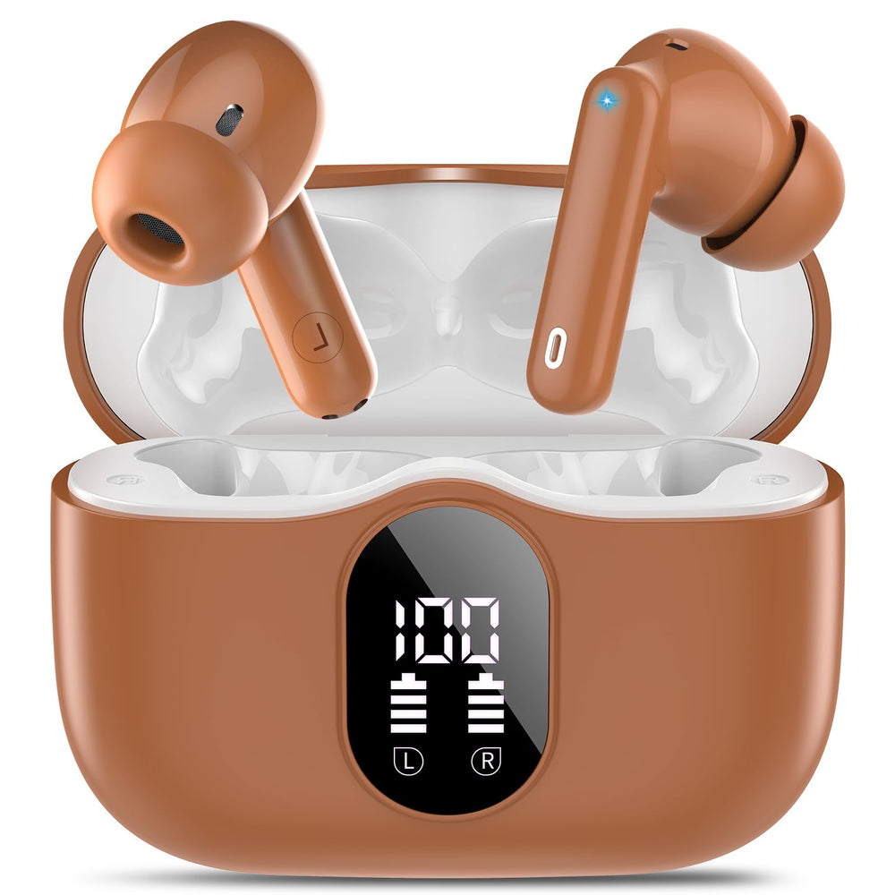 Wireless Earbuds, Bluetooth 5.4 Headphones Bass Stereo, Ear Buds with Noise Cancelling Mic, LED Display in Ear Earphones Clear Calls, IP7 Waterproof Bluetooth Earbuds for Phones/Sports/Laptop, Black