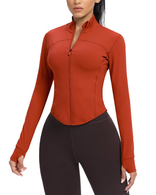 AVGO Women's Cropped Running Workout Jackets Zip Slim Fit Athletic Tops with Thumb Holes