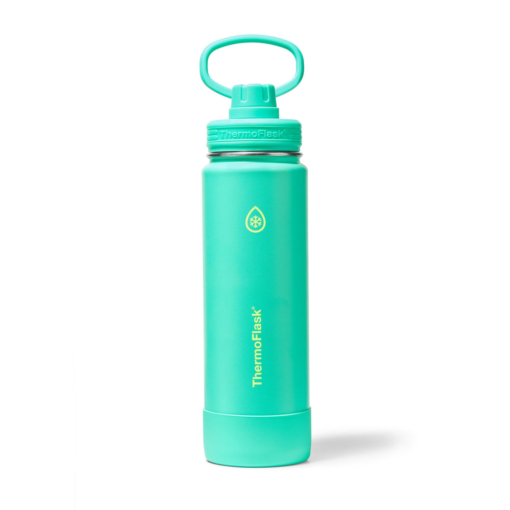 ThermoFlask Stainless Steel Water Bottles 2-Pack - Double-Wall Vacuum Insulated 24 oz BPA-Free Spout Lids - Keeps Drinks Cold 24 Hrs, Hot 12 Hrs - Leakproof, Dishwasher Safe, White/Coral