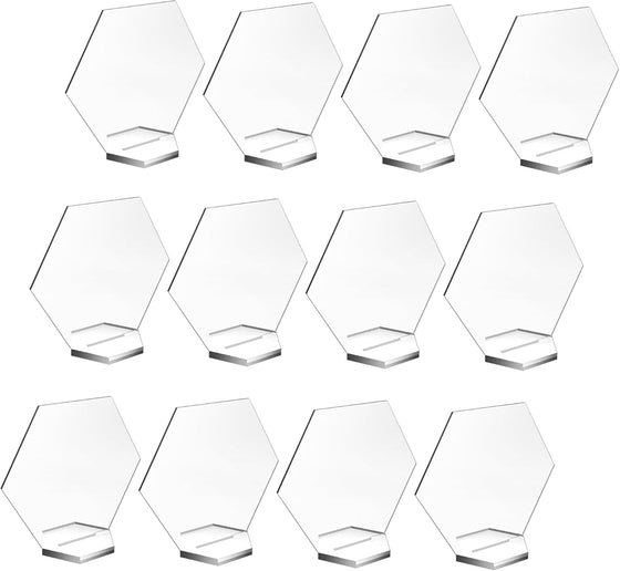 20 Sets 4.5" Hexagon Acrylic Sign Table With Stand Blanks Acrylic Table Numbers for Wedding Party and Food & Beverage Center Decor