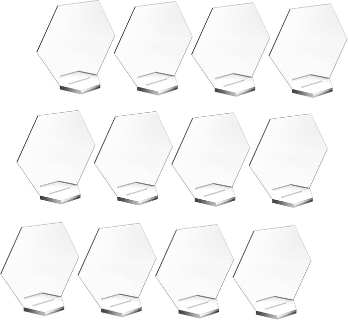 20 Sets 4.5" Hexagon Acrylic Sign Table With Stand Blanks Acrylic Table Numbers for Wedding Party and Food & Beverage Center Decor
