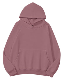 Lauweion Women Solid Basic Fleece Letter Loose Hoodie Sweatshirt Long Sleeve Kangaroo Pocket Drop Shoulder Pullovers Top