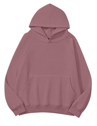 Lauweion Women Solid Basic Fleece Letter Loose Hoodie Sweatshirt Long Sleeve Kangaroo Pocket Drop Shoulder Pullovers Top