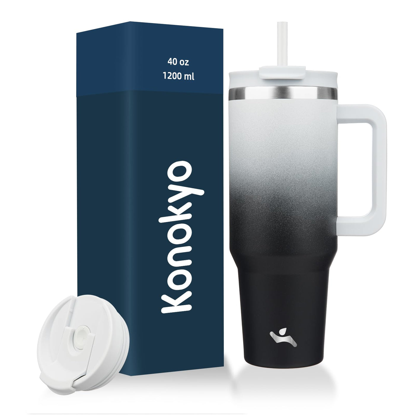 Konokyo 40 oz Tumbler with Handle and 2 Straws,2 in 1 Lid Insulated Water Bottle Stainless Steel Travel Coffee Mug,Mint
