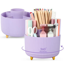 SKYDUE 360 Rotating Plastic Desk Pen Organizer with 5 Slots, Dual-Purpose Art Supply Pencil Cup for Office, School, Home