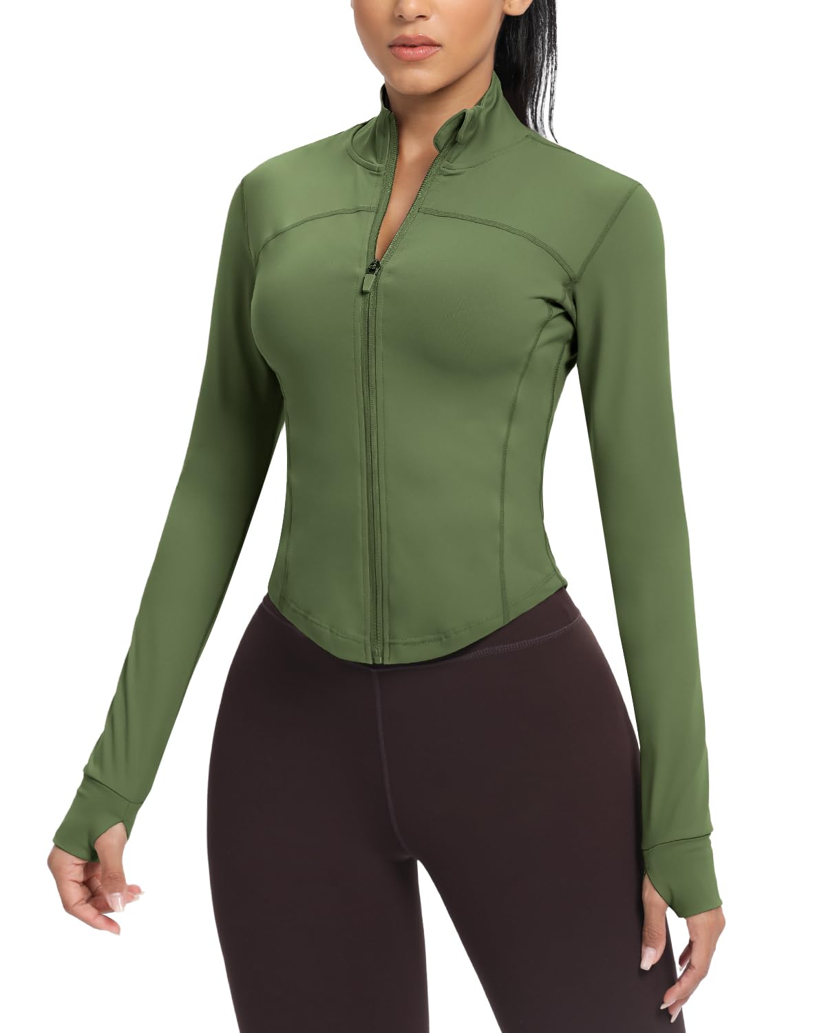 AVGO Women's Cropped Running Workout Jackets Zip Slim Fit Athletic Tops with Thumb Holes