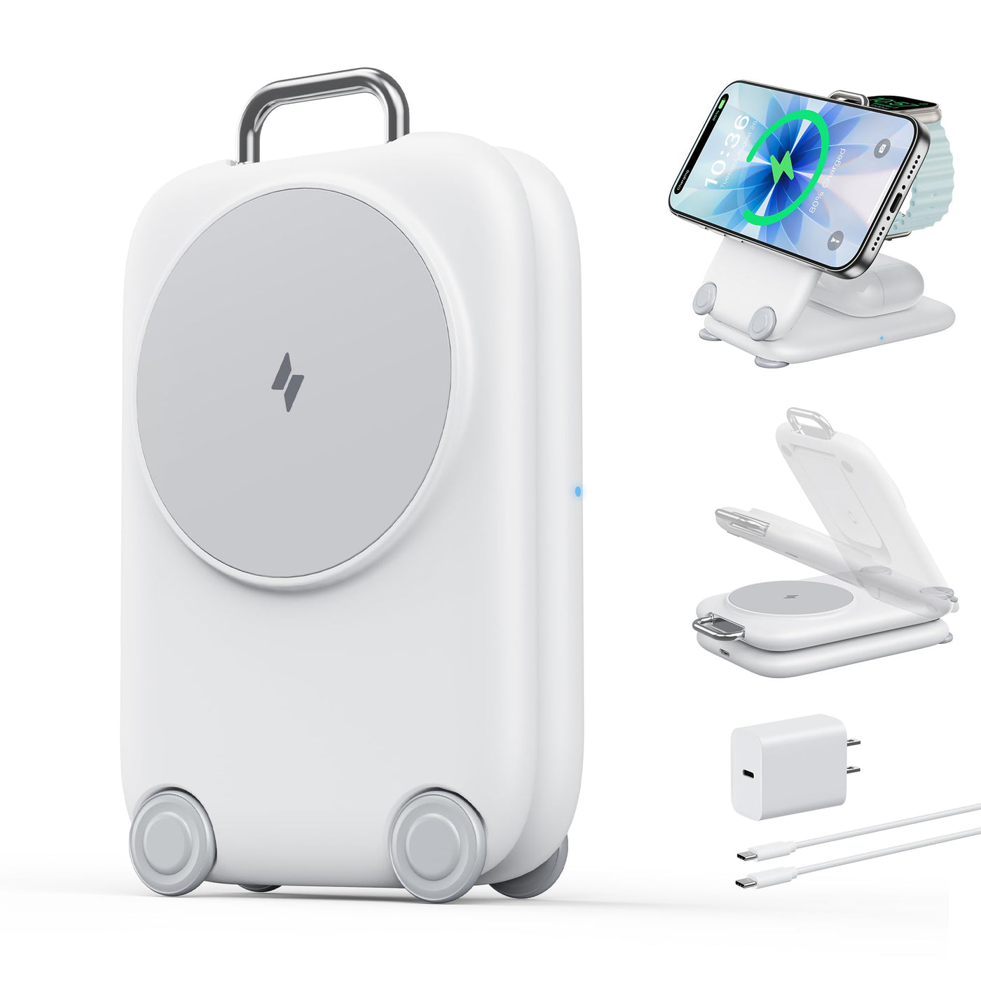 PaktVault 2026 Traveling Fast Wireless Charging Station for Apple Devices, Magnetic 3 in 1 MagSafe Charger Stand for iPhone 17 16 15 14 13 12 Pro Max Plus Air, Apple Watch&Air pods Pro-Gift for Her
