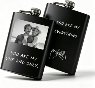 Personalized Custom Flask for Men, 8oz Engraved Stainless Steel Hip Flask with Photo & Text, Customized Liquor Flask for Dad, Husband, Groomsmen (custom flask 2)