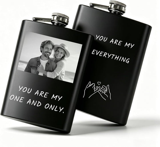 Personalized Custom Flask for Men, 8oz Engraved Stainless Steel Hip Flask with Photo & Text, Customized Liquor Flask for Dad, Husband, Groomsmen (custom flask 2)