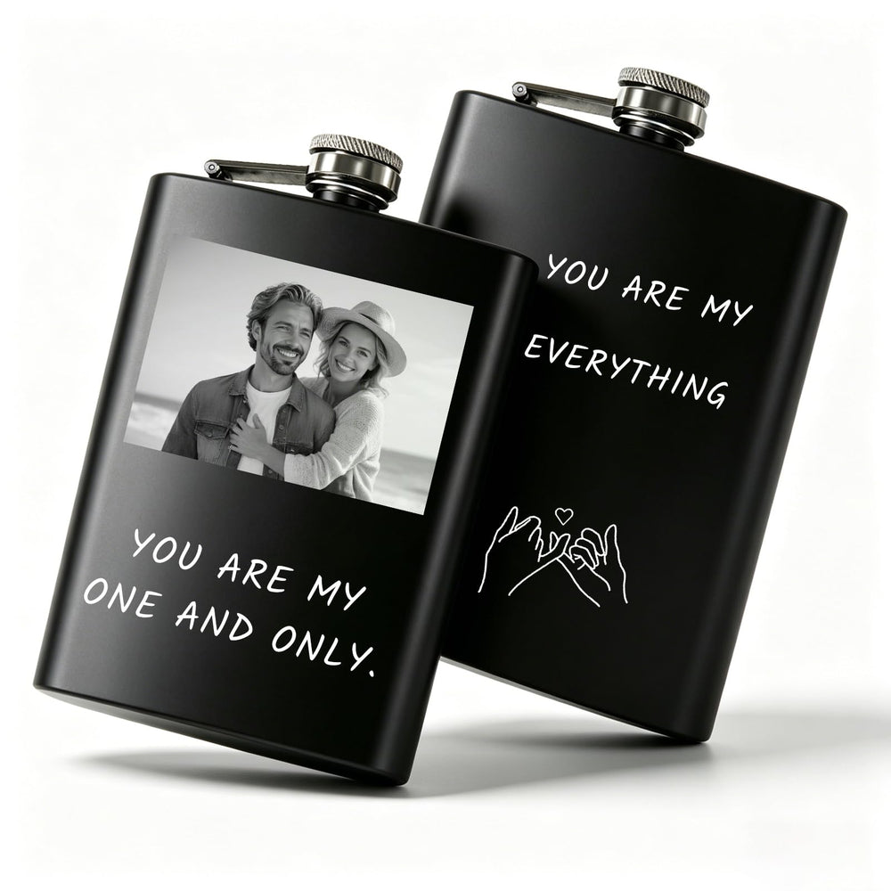 Personalized Custom Flask for Men, 8oz Engraved Stainless Steel Hip Flask with Photo & Text, Customized Liquor Flask for Dad, Husband, Groomsmen (custom flask 2)
