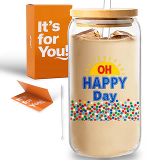 wtisan Housewarming Gifts for New Home - Sweet Home Aesthetic Can Shaped Glass Cup, 16oz Iced Coffee Tumbler - House Warming Gift Ideas with Lid, Straw & Card for Couple, New Homeowner