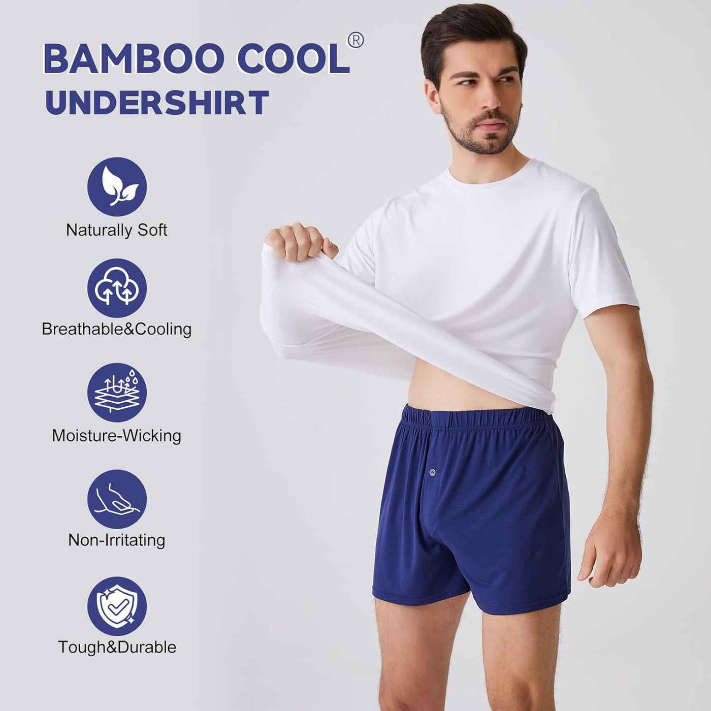 BAMBOO COOL Mens Undershirts Pack, Soft T Shirts for Men, Moisture Wicking Tees, Stretchy Breathable Crew Neck Inner Shirt