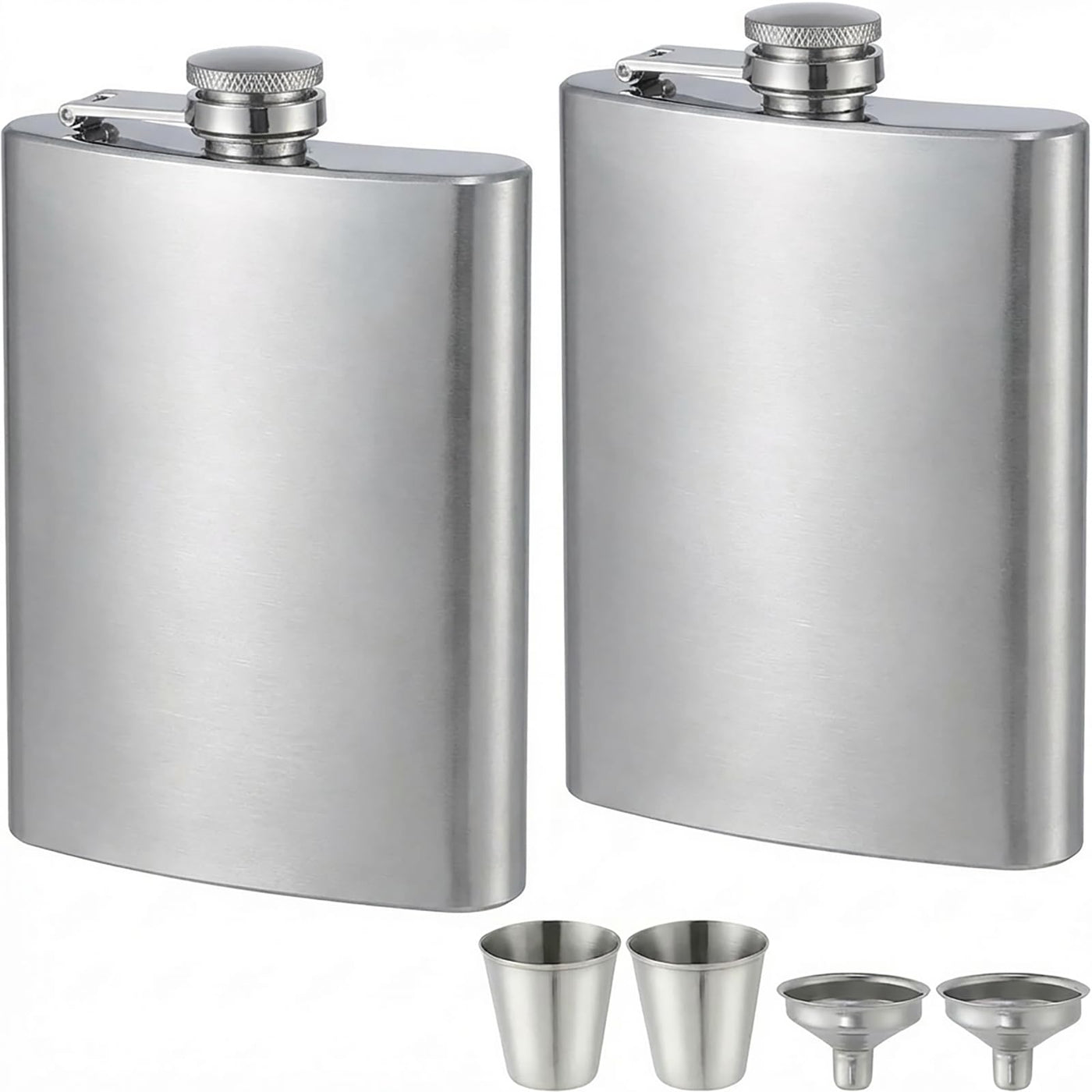 ROMORC 2 Pack Hip Flasks for Liquor Matte Black 8 Oz Stainless Steel Leak-proof Thin Flasks with 2pcs Funnels and Cups for Wedding Party, Groomsman, Bridesmaid, Gift (Black)