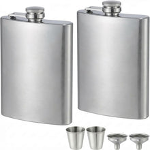 ROMORC 2 Pack Hip Flasks for Liquor Matte Black 8 Oz Stainless Steel Leak-proof Thin Flasks with 2pcs Funnels and Cups for Wedding Party, Groomsman, Bridesmaid, Gift (Black)