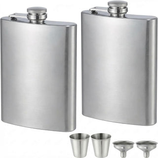 ROMORC 2 Pack Hip Flasks for Liquor Matte Black 8 Oz Stainless Steel Leak-proof Thin Flasks with 2pcs Funnels and Cups for Wedding Party, Groomsman, Bridesmaid, Gift (Black)