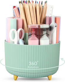 SKYDUE 360 Rotating Plastic Desk Pen Organizer with 5 Slots, Dual-Purpose Art Supply Pencil Cup for Office, School, Home