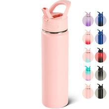 Fijinhom 18oz Insulated Stainless Steel Water Bottle with Straws, Double Wall Vacuum Insulated Bottles, Metal Thermo for Travel, Sports, Leak-Proof, BPA Free, Women & Men, Black