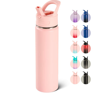 Fijinhom 18oz Insulated Stainless Steel Water Bottle with Straws, Double Wall Vacuum Insulated Bottles, Metal Thermo for Travel, Sports, Leak-Proof, BPA Free, Women & Men, Black