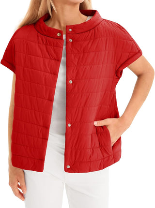 Tankaneo Womens Puffer Vest Button Up Short Sleeve Winter Jacket Casual Lightweight Quilted Jackets