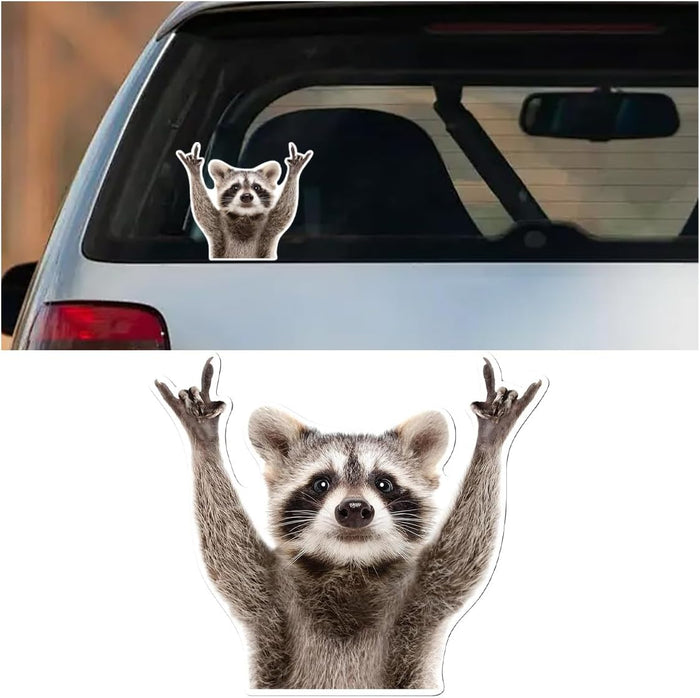 Funny Rocking Raccoon Sticker Decal - Cute Car Window Decal Waterproof Vinyl Sticker, 5.11×4.42 Inch Raccoon Pattern Car Laptop Wall Window Bumper Sticker (1PC)