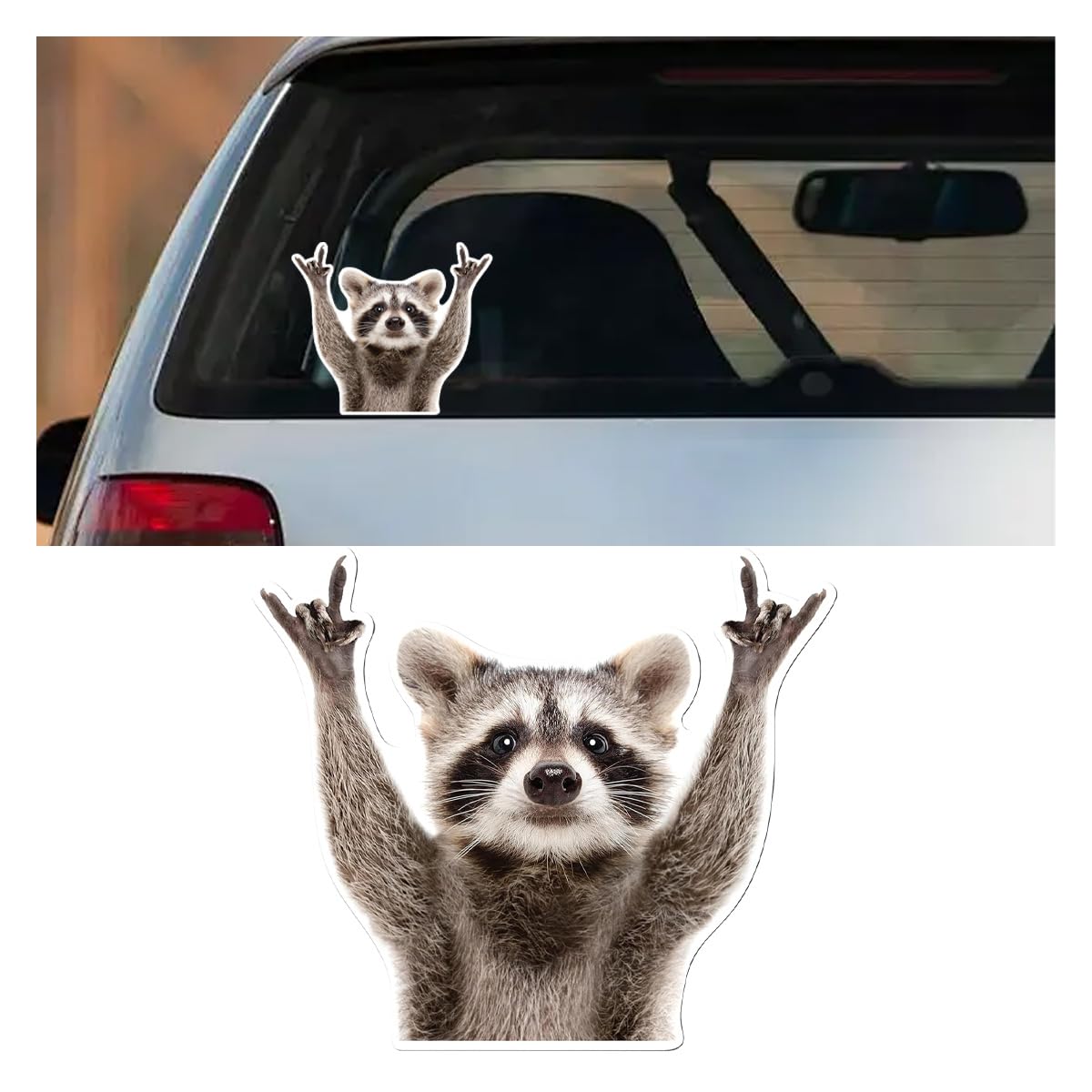 Funny Rocking Raccoon Sticker Decal - Cute Car Window Decal Waterproof Vinyl Sticker, 5.11×4.42 Inch Raccoon Pattern Car Laptop Wall Window Bumper Sticker (1PC)