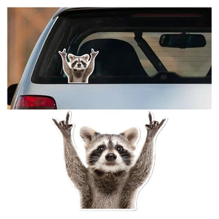 Funny Rocking Raccoon Sticker Decal - Cute Car Window Decal Waterproof Vinyl Sticker, 5.11×4.42 Inch Raccoon Pattern Car Laptop Wall Window Bumper Sticker (1PC)