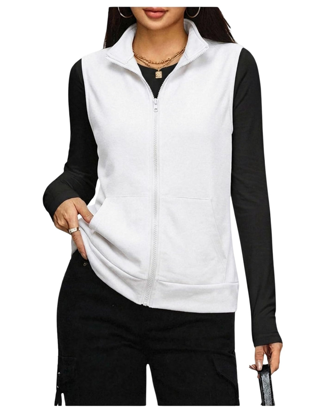 SOLY HUX Womens Zip Up Lightweight Vests Casual Sleeveless Jackets Scrubs with Pockets Spring Summer