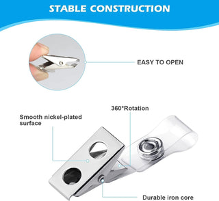 10 Sets Badge Holders and Metal Clips Clear Horizontal Name Tag ID Card Holder with Clip Waterproof ID Badge Holder with Metal Clips