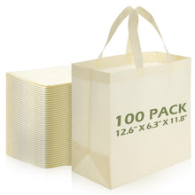 Reginary 100 PCS Reusable Totes Bags - Non Woven Grocery Handle Bags for Shop Events & Retail Store (Beige)