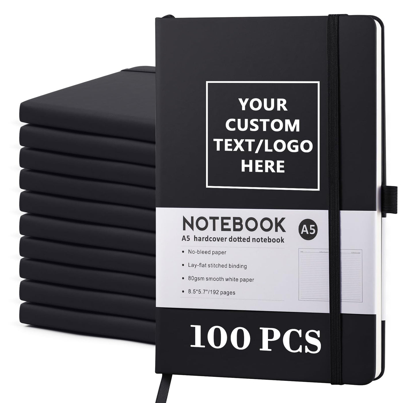 Personalized Notebook-Can Customize Logo/Text/Image, Customizable A5 Journal Notebook Daily Journals For Writing-192 Lined Pages 8.5 x 5.71 Inch,Black