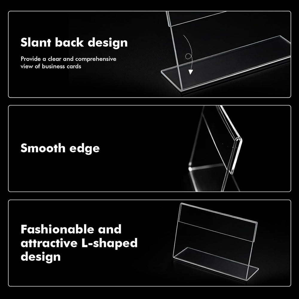 16 PCS 3.5 X 2.5 Inch Acrylic Business Card Holders,Clear Name Display Slant Back Sign Holders Card Stand Organizer for Desk Office Men Women,L Shaped Display Stand,Thickness 0.05inch